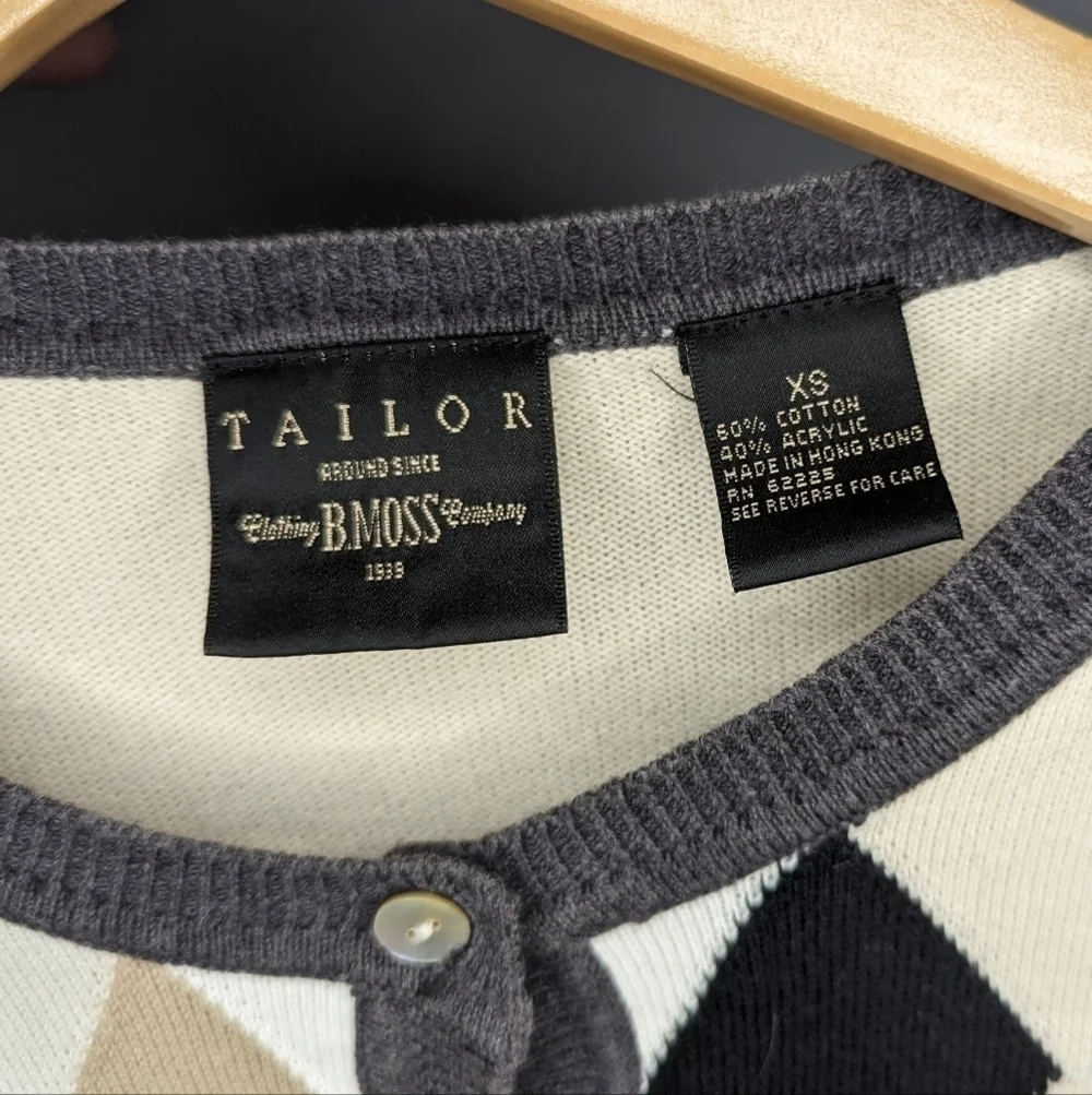 Y2K Tailor B. Moss Argyle Button front Cardigan Woman's XS